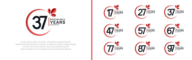 anniversary logotype set. vector design black color with red ring and leaf for special moment