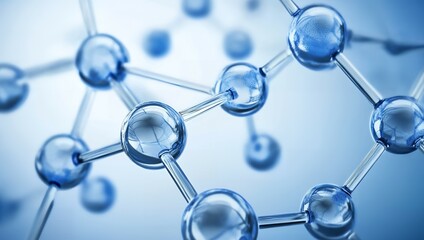 Close-up of a molecule model with blue spheres