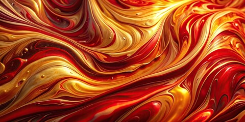 Abstract art background with swirling red and gold oil paint smears visually dynamic Tilted Angle