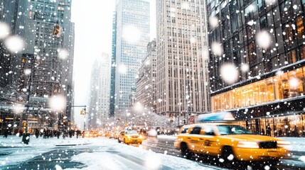 winter time and snow in the city. snowfall in New York.