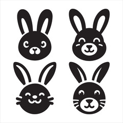 Fototapeta premium Minimalist Bunny Rabbit Face Silhouette Vector Art in Black and White