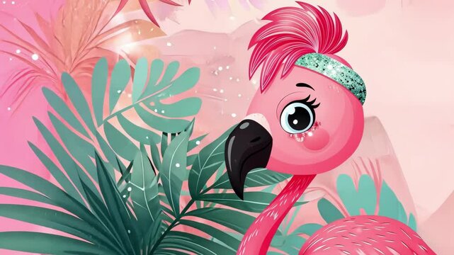 Vibrant flamingo with headband in tropical paradise
