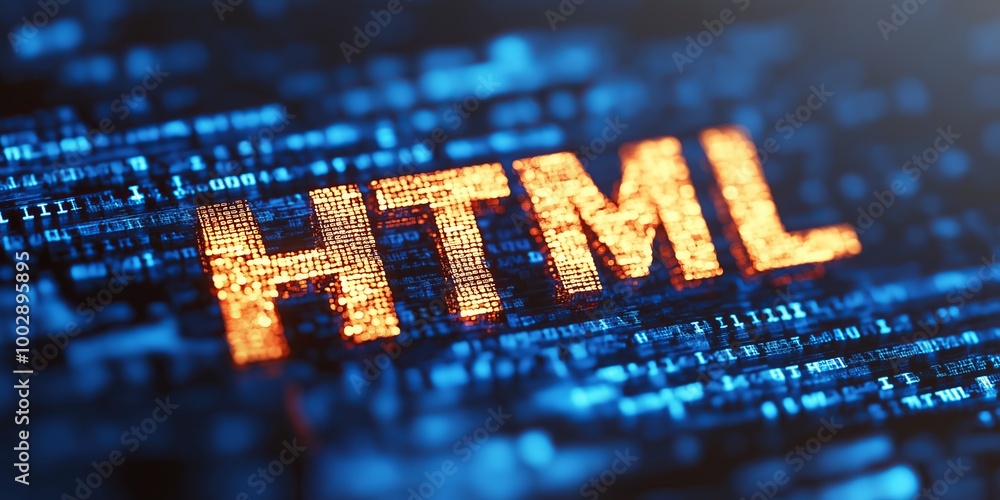 Aufkleber HTML letters immersed in a digital data stream, symbolizing the heart of web development, programming, and internet-based technologies in modern coding., Generative AI