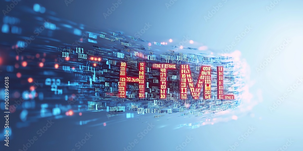 Poster Glowing HTML text surrounded by data fragments, symbolizing web development, digital technology, and the vibrant world of programming and internet coding., Generative AI