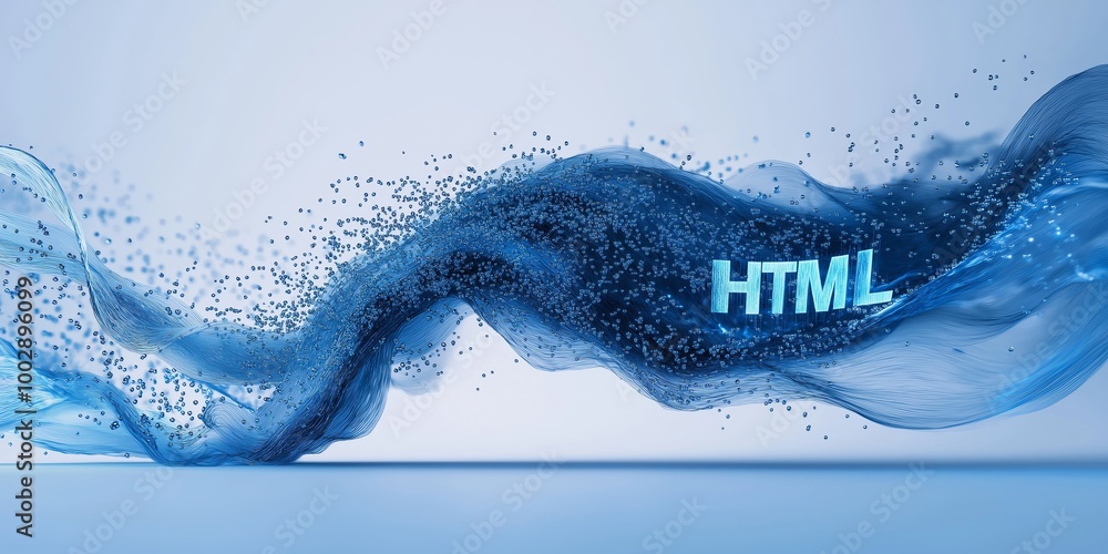 Poster Glowing HTML text surrounded by data fragments, symbolizing web development, digital technology, and the vibrant world of programming and internet coding., Generative AI