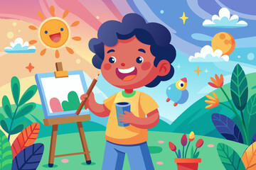  A child as an artist VECTOR ILLUSTRATION 