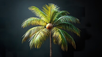 Coconut Tree with Ripe Coconuts on Dark Background