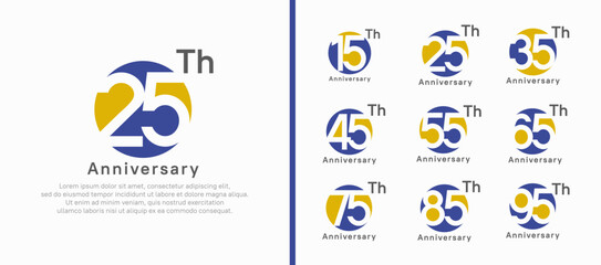 anniversary logotype set. vector design purple and yellow color circle can be use for celebration moment