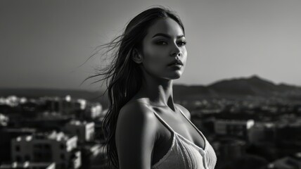 Naklejka premium Black and White Photo of Young Very Beautiful Woman