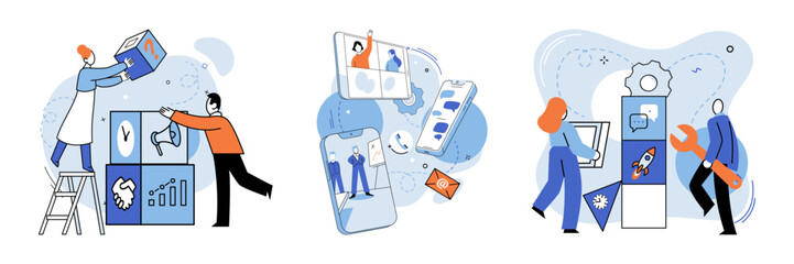 Work together vector illustration. Employment opportunities increase when people work together Togetherness and collaboration drive team towards success The teams target is to achieve outstanding