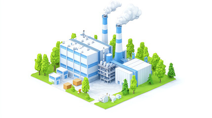 Obraz premium Isometric 3D model of a modern power plant, clean white background, miniature scale, Power plant isometric 3d model white background miniature, energy infrastructure