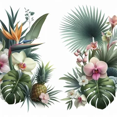 Photo sur Plexiglas Frame of tropical leaves and flowers for text and design