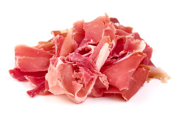 Italian prosciutto crudo or spanish jamon, isolated on white background