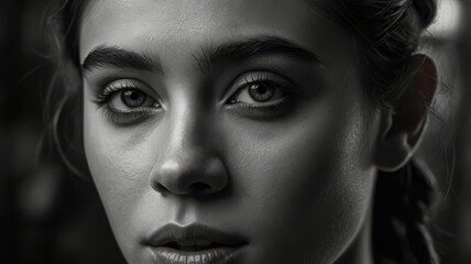 Fototapeta premium Black and White Photo of Young Very Beautiful Woman