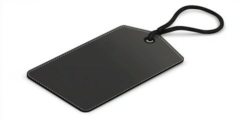 Fototapeta premium Black blank price tag with leather strap, ideal for luxury product labeling, high-end branding, and sophisticated retail promotions., Generative AI