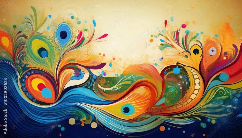 Poster a visually striking abstract painting featuring a mesmerizing display of colorful peacock feather-in