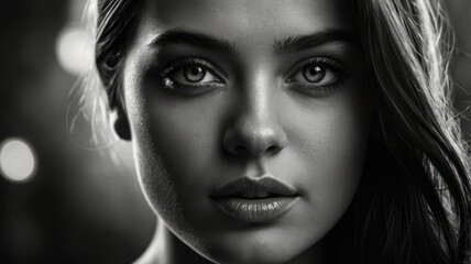 Fototapeta premium Black and White Photo of Young Very Beautiful Woman