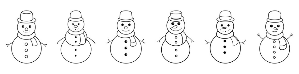 Snowman line icon. Set of various snowman icons. Christmas decor. Black snowman icon. Snowman's template. Vector illustration.