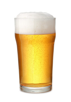 Front view of fresh beer in pint glass