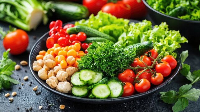 Criar um prato bem grande alimentos saud&Atilde;&iexcl;veis fitness e pepino cenoura melancia abobrinha e alface bem colorido e destacado esse prato