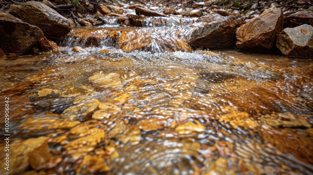 Poster close-up of a clear stream flowing over rocks in a forest.