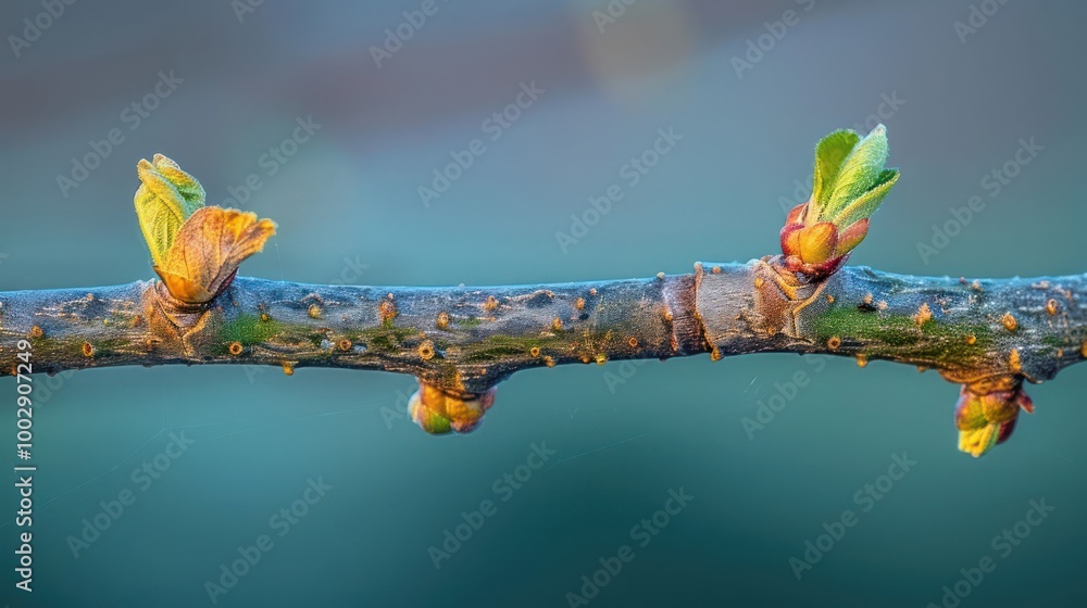 Poster close-up of a tree branch with new spring buds.