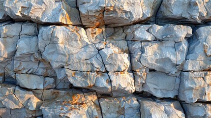 Fototapeta premium Close-up of a textured rock face with cracks and crevices.