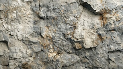 Fototapeta premium Close-up of a rough, gray rock surface with visible cracks and fissures.