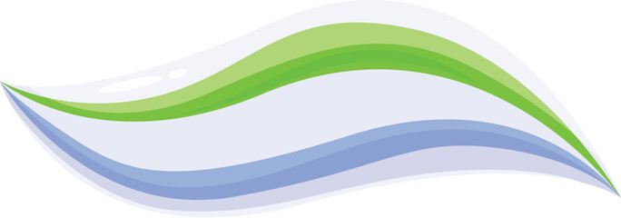 Abstract blue and green wave design element flowing upwards to the right of the frame on a white background
