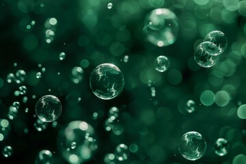 A green background with many bubbles of different sizes