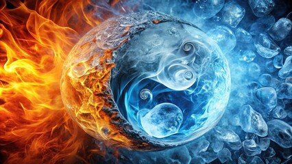 abstract background of ice and fire in yin and yang style extreme close-up