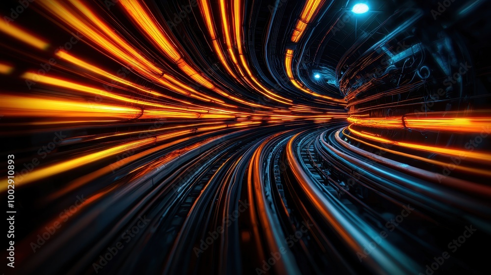 Poster abstract glowing lines creating motion blur effect, dark background
