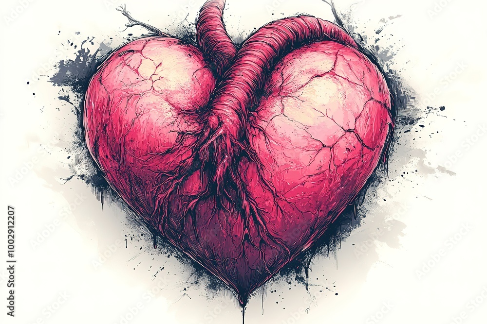 Poster a heart with a broken stem and a broken vein