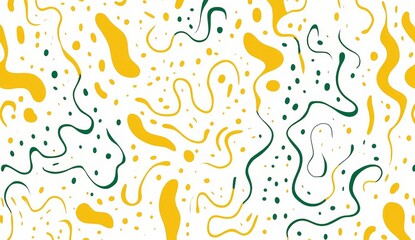 Green yellow and white pattern of squiggles on a plain white background