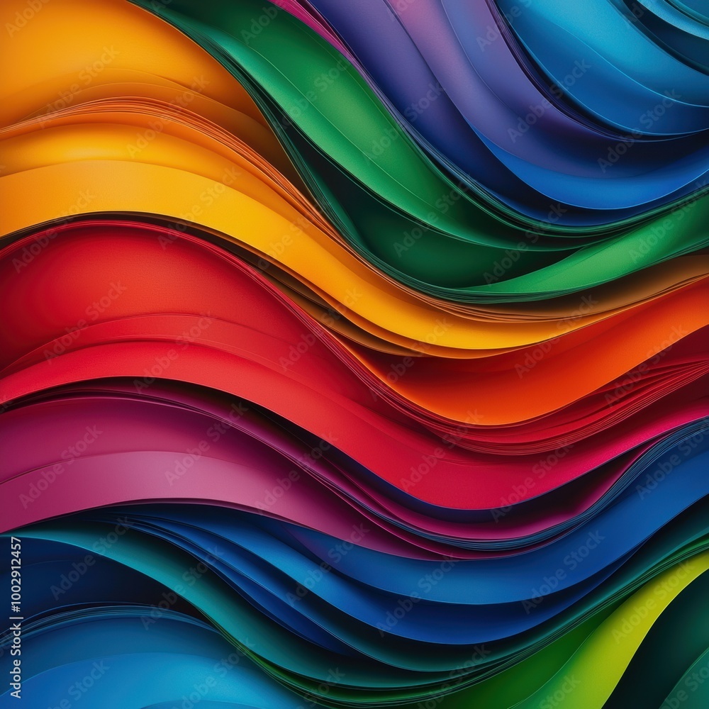 Poster colorful abstract wave pattern, vibrant flowing shapes on textured background.
