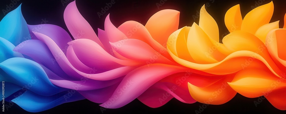 Poster colorful wave pattern with vibrant hues on a dark background.