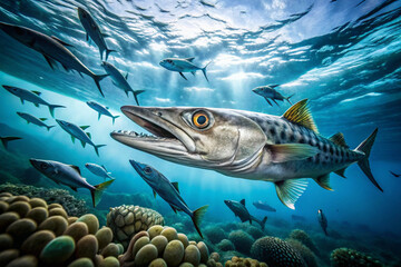 Fototapeta premium Predator and prey a dramatic shot of a larger fish