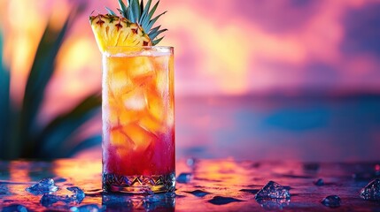 Tropical Beach Party Vibes - Refreshing Cocktail with Pineapple Garnish in Vibrant Glass