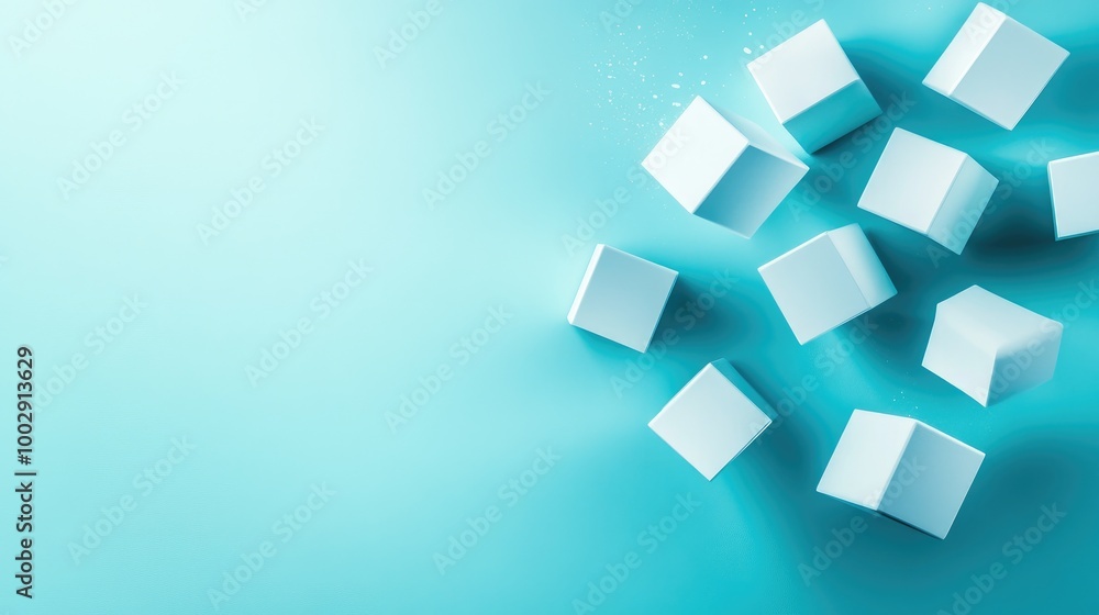Poster a stunning display of floating cubes showcasing digital innovation in modern architecture with soft 