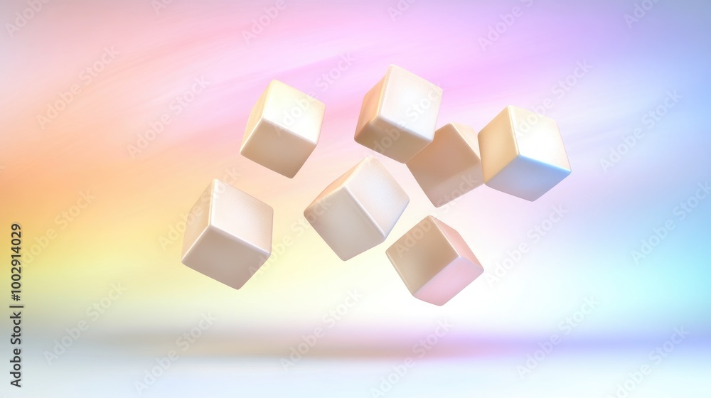 Poster a stunning display of floating cubes showcasing digital innovation in modern architecture with soft 