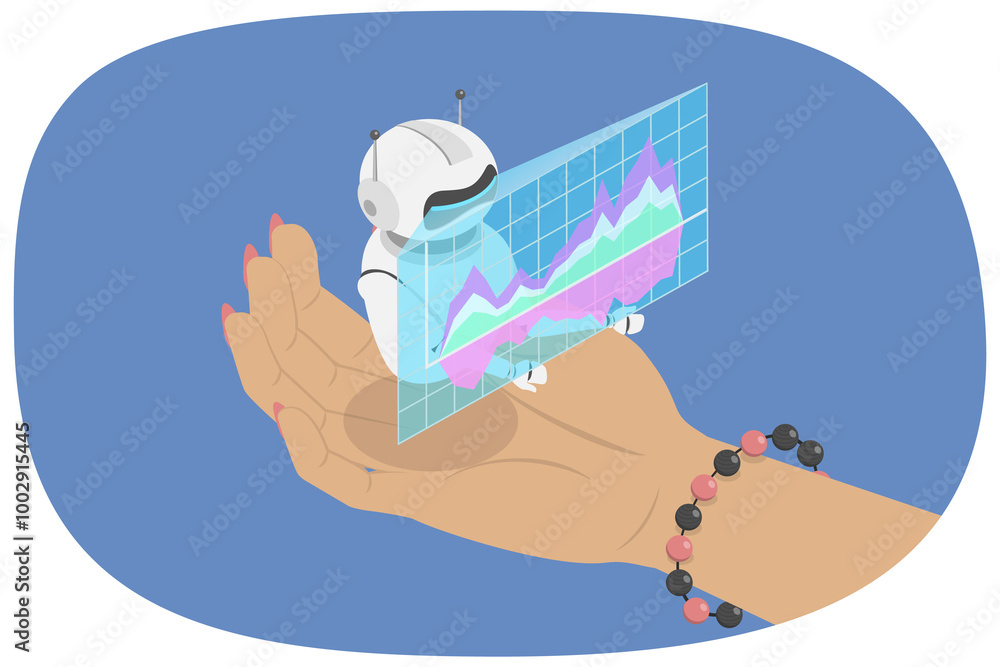 Poster 3d isometric flat illustration of ai working for big data, rpa as robotic process automation