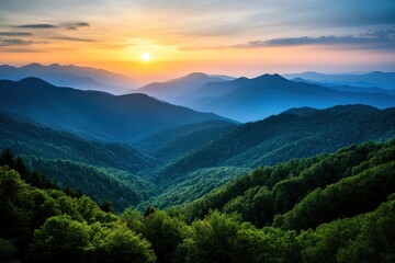 Obraz premium Endless rolling hills stretch into the horizon beneath a calming sunrise, casting soft shadows and creating a tranquil scene filled with serenity and hope.