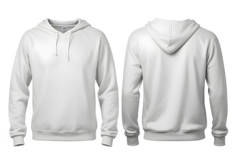 A pair of plain white sweatshirts against a white background