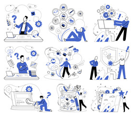 Corporate strategy vector illustration. Strategic analysis is compass aligns organizations with magnetic north business success Efficiency is currency exchanged in marketplace corporate strategy