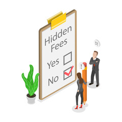 3D Isometric Flat  Illustration of NO Hidden Fees, True Price