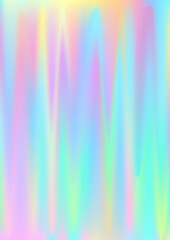 Holographic gradient foil background vector design. Iridescent hologram vibrant cover. Party banner smooth backdrop. Light brilliance abstract pattern. Colorful holography wallpaper.