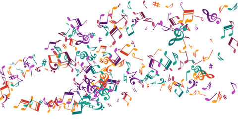 Musical note icons vector design. Audio recording signs swirling. Nightclub music pattern. Vintage note icons signs with pause. Concert poster graphic design.