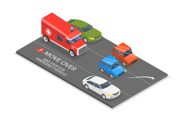 3D Isometric Flat  Illustration of Emergency Vehicle, Driving Tips And Rules