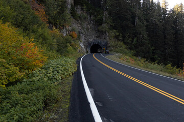 Fototapeta premium Road and tunnel through Mount Rainier National Park, Oregon