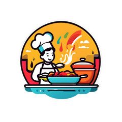 Fototapeta premium Chef Cooking Delicious Food - Illustration